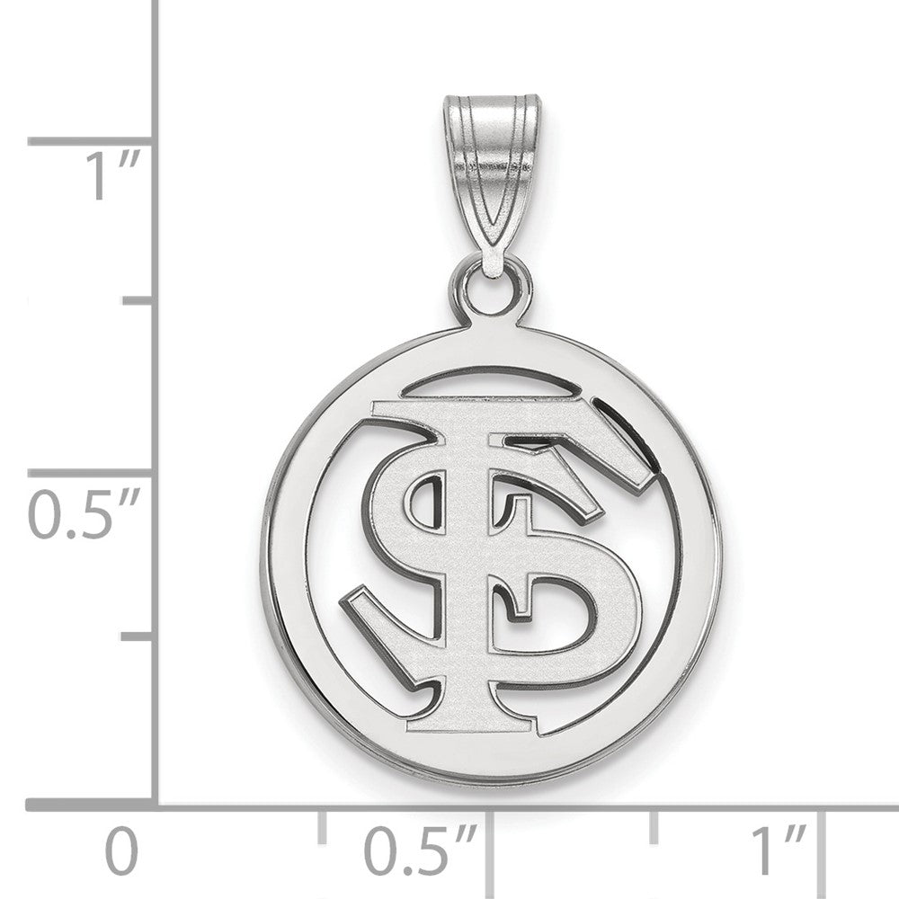 Sterling Silver Rhodium Plated Logoart Florida State University F S Medium Circle Pendant