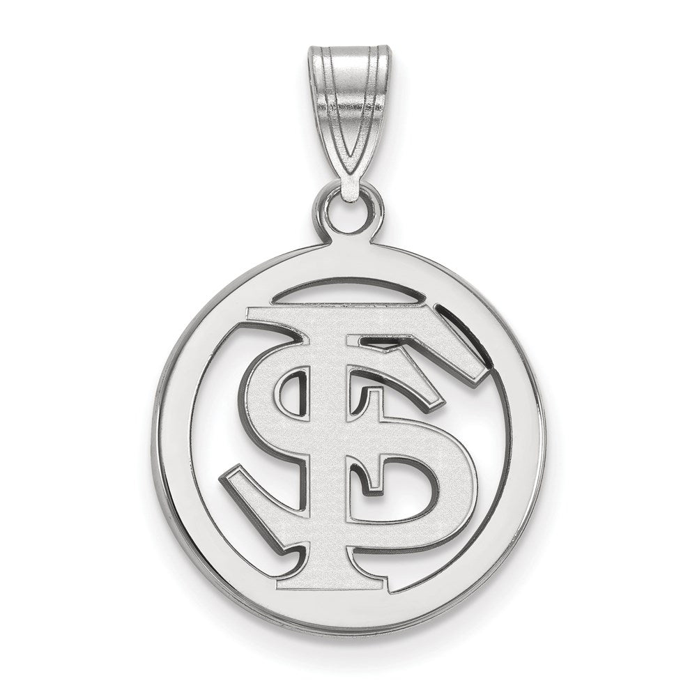 Sterling Silver Rhodium Plated Logoart Florida State University F S Medium Circle Pendant