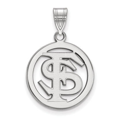 Sterling Silver Rhodium Plated Logoart Florida State University F S Medium Circle Pendant