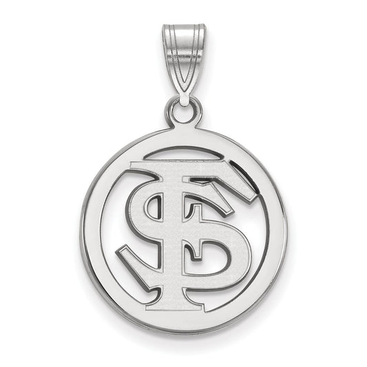 Sterling Silver Rhodium Plated Logoart Florida State University F S Medium Circle Pendant