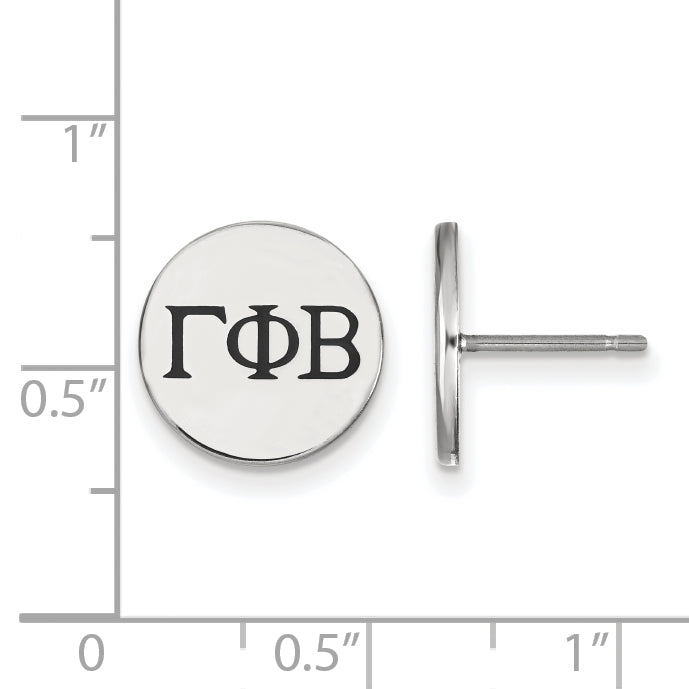 Sterling Silver Rhodium Plated Logoart Gamma Phi Beta Sorority Greek Letters Black Enamel Post Earrings