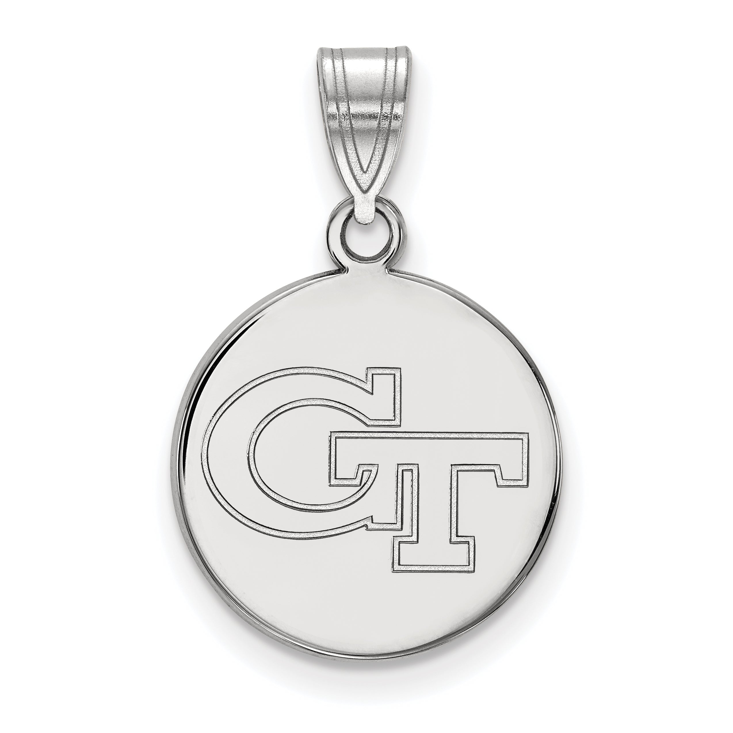 Sterling Silver Rhodium Plated Logoart Georgia Institute Of Technology G T Medium Disc Pendant