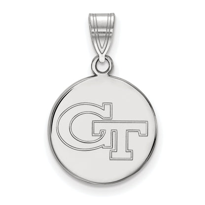 Sterling Silver Rhodium Plated Logoart Georgia Institute Of Technology G T Medium Disc Pendant