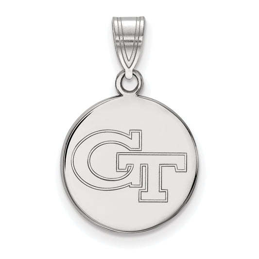 Sterling Silver Rhodium Plated Logoart Georgia Institute Of Technology G T Medium Disc Pendant