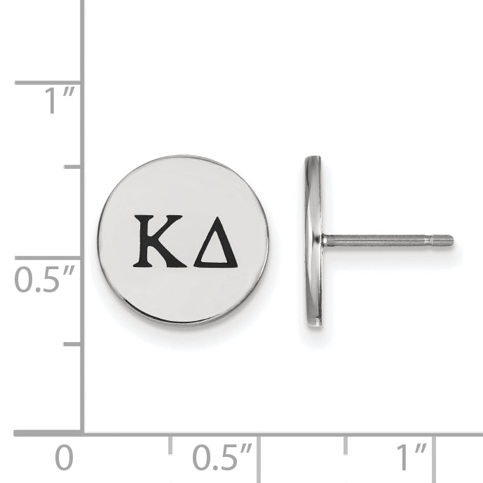 Sterling Silver Rhodium Plated Logoart Kappa Delta Sorority Greek Letters Black Enamel Post Earrings