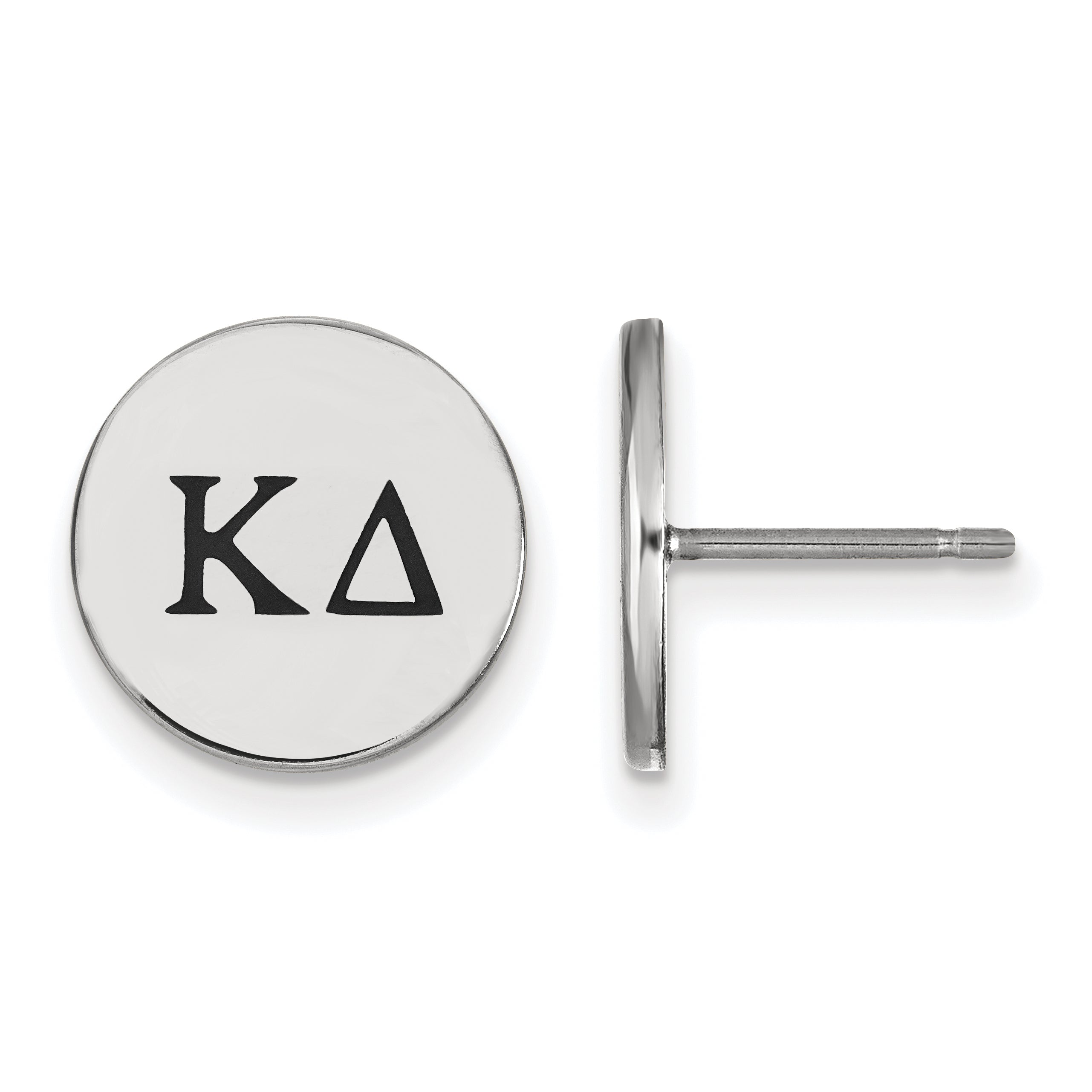 Sterling Silver Rhodium Plated Logoart Kappa Delta Sorority Greek Letters Black Enamel Post Earrings