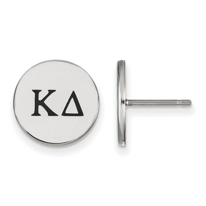Sterling Silver Rhodium Plated Logoart Kappa Delta Sorority Greek Letters Black Enamel Post Earrings