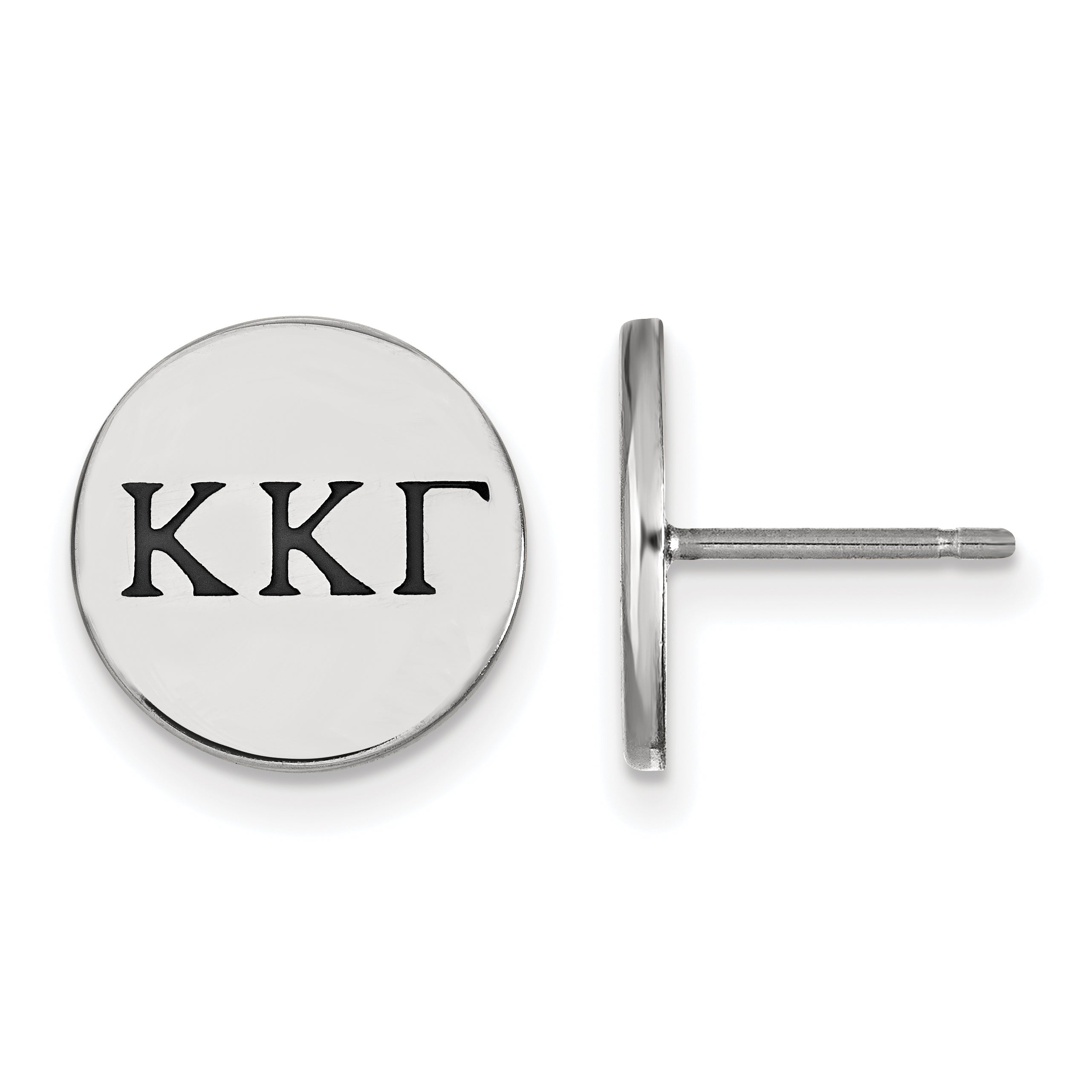 Sterling Silver Rhodium Plated Logoart Kappa Gamma Sorority Greek Letters Black Enamel Post Earrings
