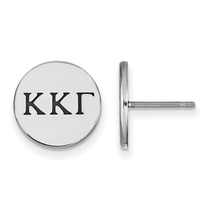 Sterling Silver Rhodium Plated Logoart Kappa Gamma Sorority Greek Letters Black Enamel Post Earrings