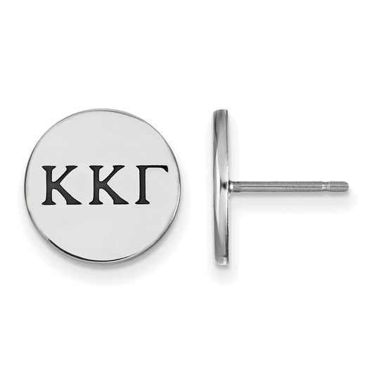 Sterling Silver Rhodium Plated Logoart Kappa Gamma Sorority Greek Letters Black Enamel Post Earrings
