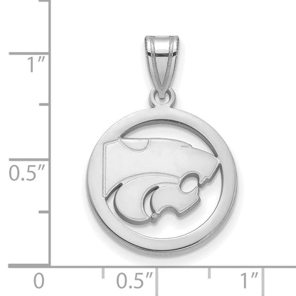 Sterling Silver Rhodium Plated Logoart Kansas State University Wildcat Medium Circle Pendant