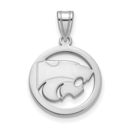 Sterling Silver Rhodium Plated Logoart Kansas State University Wildcat Medium Circle Pendant