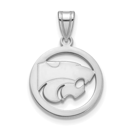 Sterling Silver Rhodium Plated Logoart Kansas State University Wildcat Medium Circle Pendant