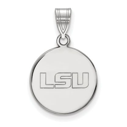 Sterling Silver Rhodium Plated Logoart Louisiana State University L S U Medium Disc Pendant