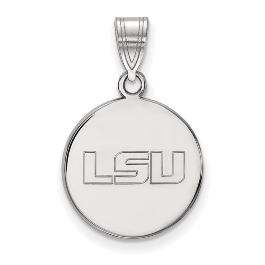 10K White Gold Logoart Louisiana State University L S U Medium Disc Pendant