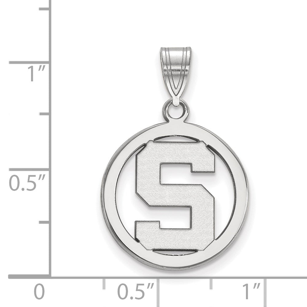 Sterling Silver Rhodium Plated Logoart Michigan State University Letter S Small Circle Pendant