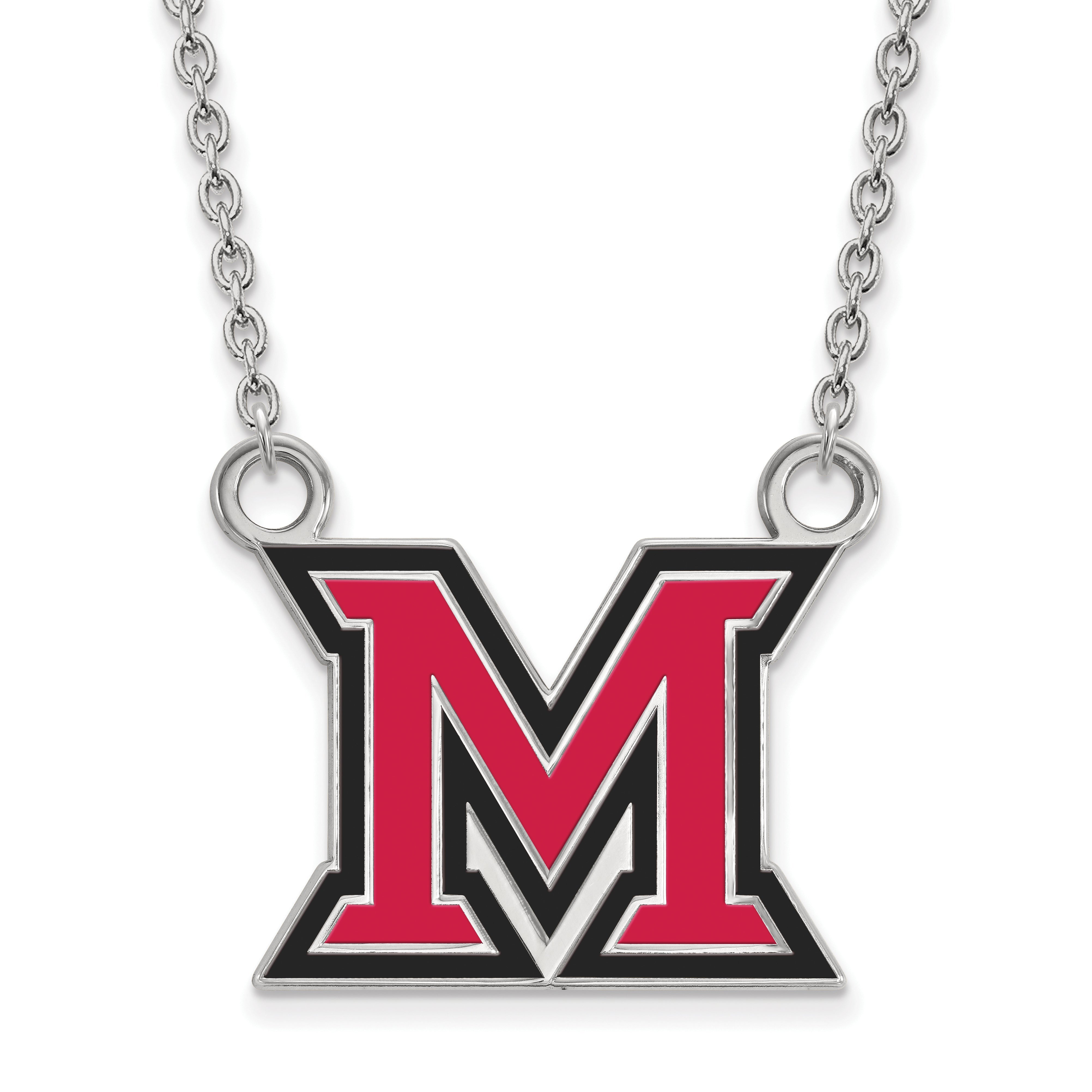Sterling Silver Rhodium Plated Logoart Miami University Ohio Letter M Large Enameled Pendant 18 Inch Necklace