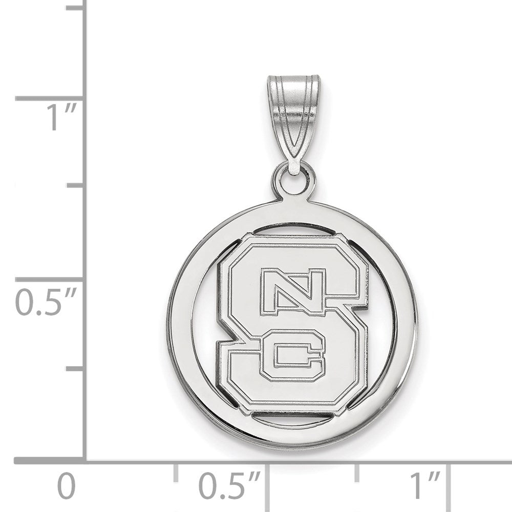 Sterling Silver Rhodium Plated Logoart North Carolina State University N C S Small Circle Pendant