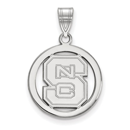 Sterling Silver Rhodium Plated Logoart North Carolina State University N C S Small Circle Pendant