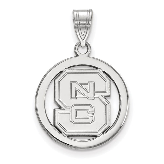 Sterling Silver Rhodium Plated Logoart North Carolina State University N C S Small Circle Pendant
