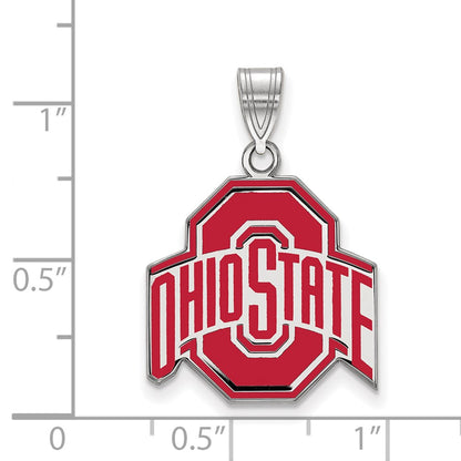 Sterling Silver Rhodium Plated Logoart The Ohio State University Large Enameled Pendant