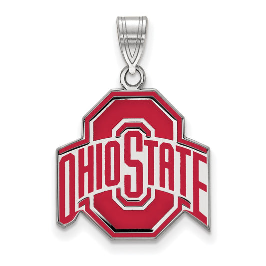 Sterling Silver Rhodium Plated Logoart The Ohio State University Large Enameled Pendant