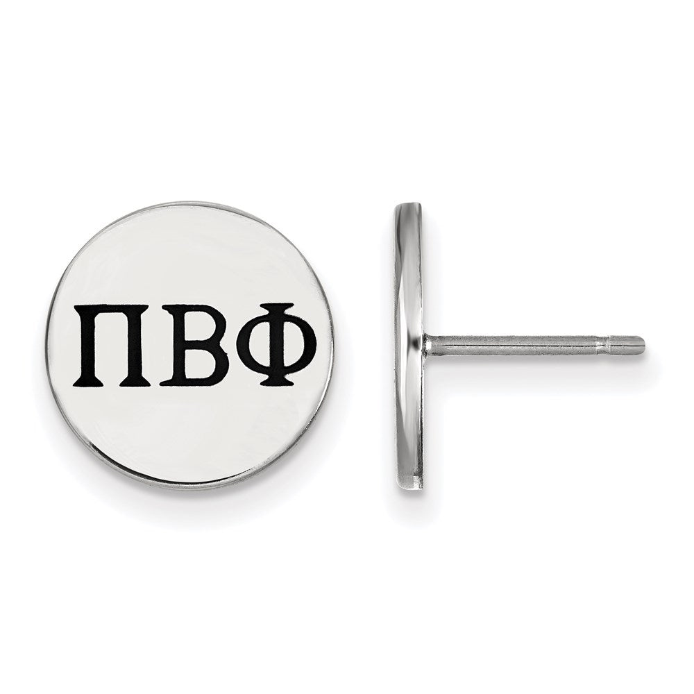 Sterling Silver Rhodium Plated Logoart Pi Beta Phi Sorority Greek Letters Black Enamel Post Earrings