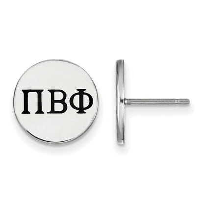 Sterling Silver Rhodium Plated Logoart Pi Beta Phi Sorority Greek Letters Black Enamel Post Earrings