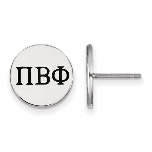 Sterling Silver Rhodium Plated Logoart Pi Beta Phi Sorority Greek Letters Black Enamel Post Earrings