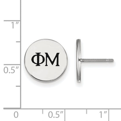 Sterling Silver Rhodium Plated Logoart Phi Mu Sorority Greek Letters Black Enamel Post Earrings