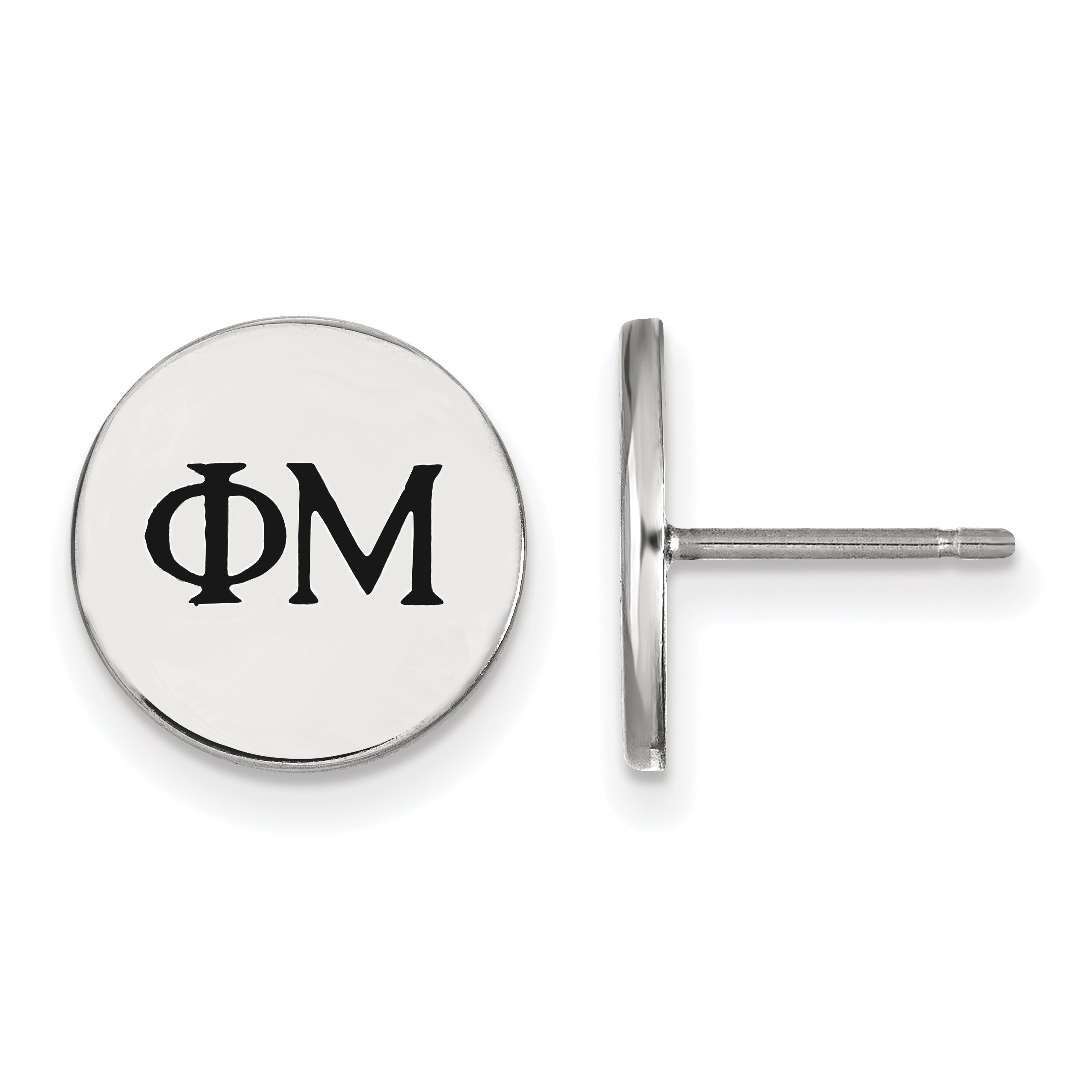 Sterling Silver Rhodium Plated Logoart Phi Mu Sorority Greek Letters Black Enamel Post Earrings