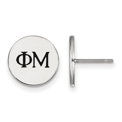 Sterling Silver Rhodium Plated Logoart Phi Mu Sorority Greek Letters Black Enamel Post Earrings