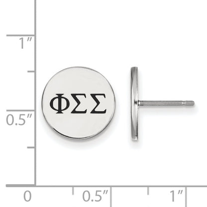 Sterling Silver Rhodium Plated Logoart Phi Sigma Sorority Greek Letters Black Enamel Post Earrings