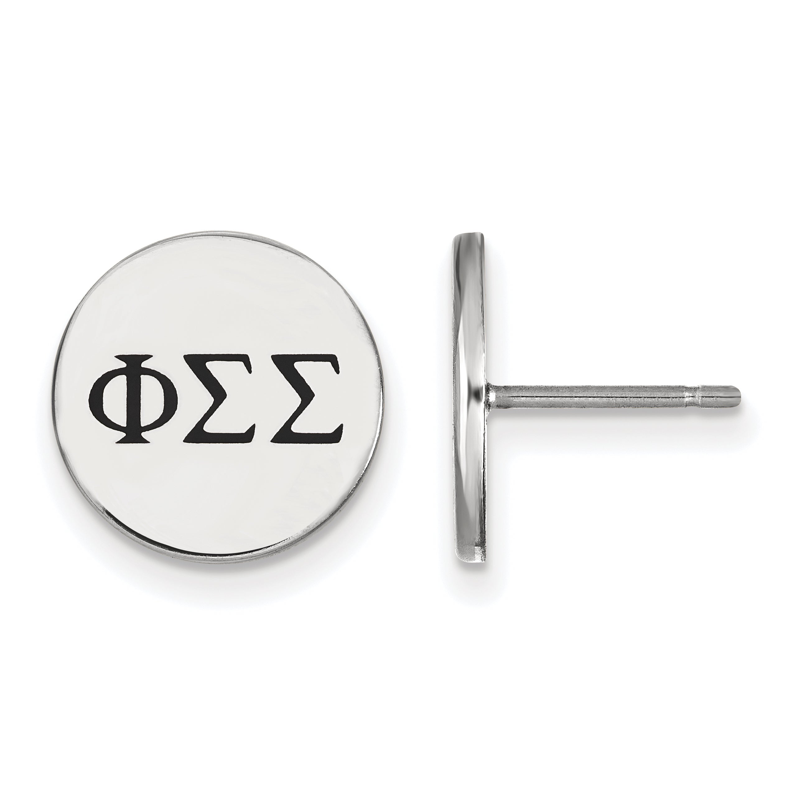 Sterling Silver Rhodium Plated Logoart Phi Sigma Sorority Greek Letters Black Enamel Post Earrings