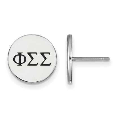 Sterling Silver Rhodium Plated Logoart Phi Sigma Sorority Greek Letters Black Enamel Post Earrings