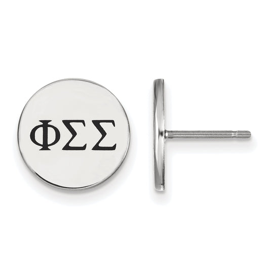 Sterling Silver Rhodium Plated Logoart Phi Sigma Sorority Greek Letters Black Enamel Post Earrings