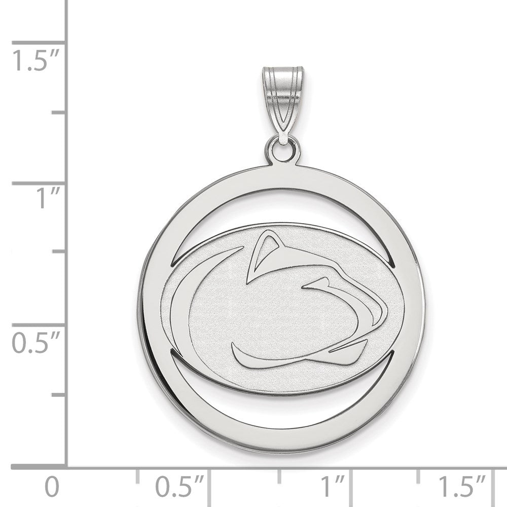 Sterling Silver Rhodium Plated Logoart Penn State University Lion Extra Large Circle Pendant