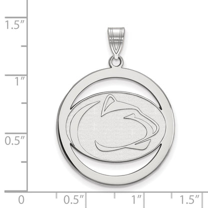 Sterling Silver Rhodium Plated Logoart Penn State University Lion Extra Large Circle Pendant