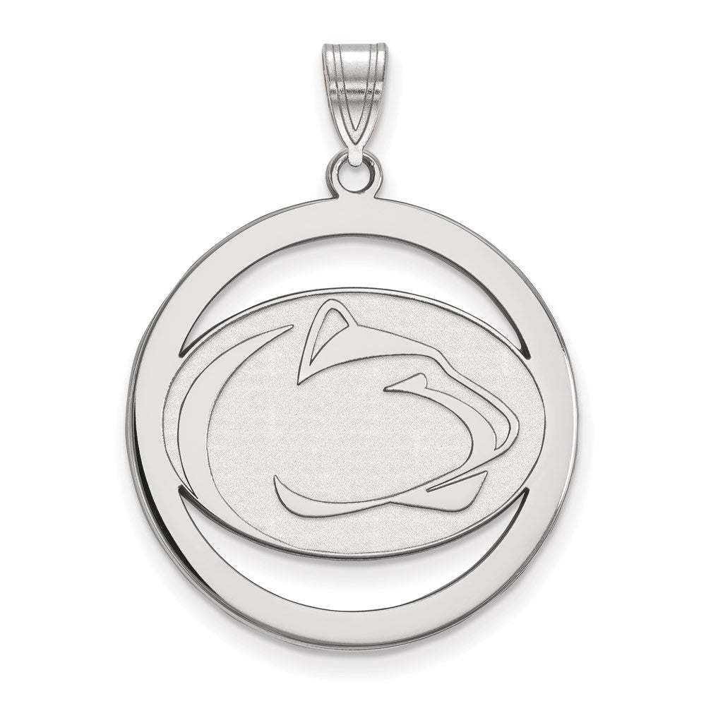 Sterling Silver Rhodium Plated Logoart Penn State University Lion Extra Large Circle Pendant