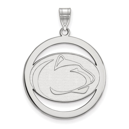 Sterling Silver Rhodium Plated Logoart Penn State University Lion Extra Large Circle Pendant