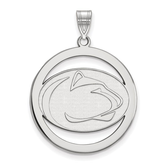 Sterling Silver Rhodium Plated Logoart Penn State University Lion Extra Large Circle Pendant