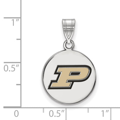 Sterling Silver Rhodium Plated Logoart Purdue University Letter P Medium Enameled Disc Pendant