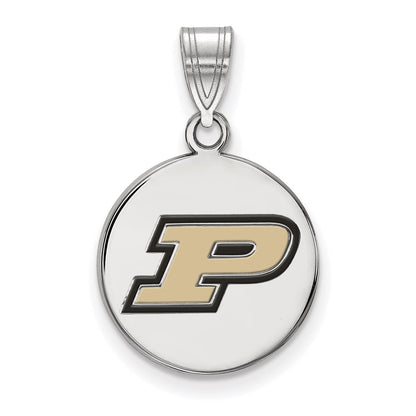 Sterling Silver Rhodium Plated Logoart Purdue University Letter P Medium Enameled Disc Pendant