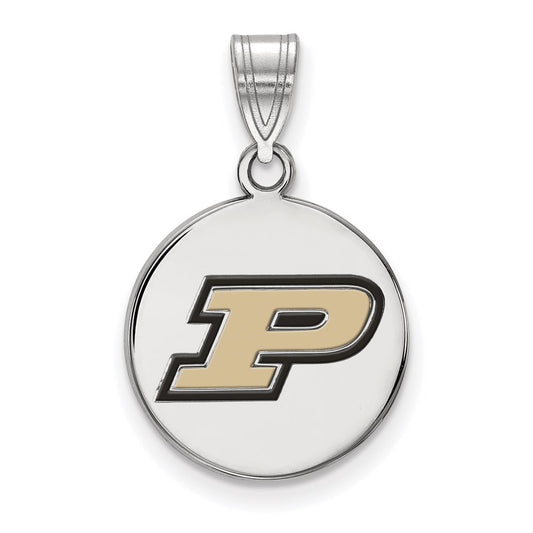 Sterling Silver Rhodium Plated Logoart Purdue University Letter P Medium Enameled Disc Pendant