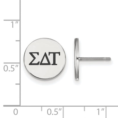 Sterling Silver Rhodium Plated Logoart Sigma Delta Tau Sorority Greek Letters Black Enamel Post Earrings