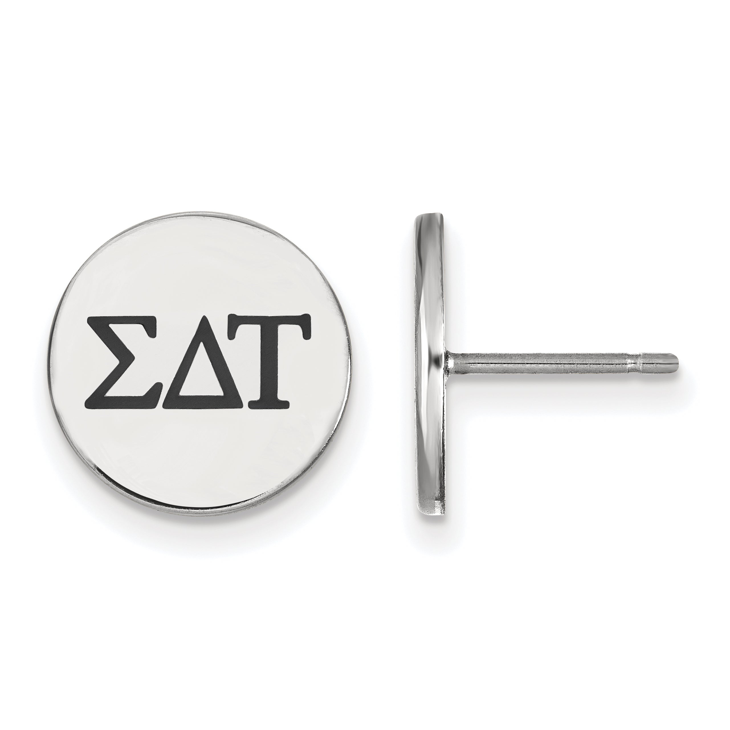 Sterling Silver Rhodium Plated Logoart Sigma Delta Tau Sorority Greek Letters Black Enamel Post Earrings