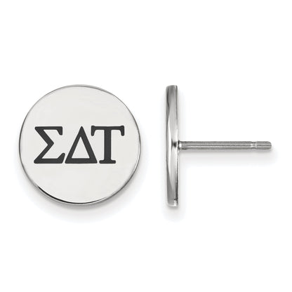 Sterling Silver Rhodium Plated Logoart Sigma Delta Tau Sorority Greek Letters Black Enamel Post Earrings