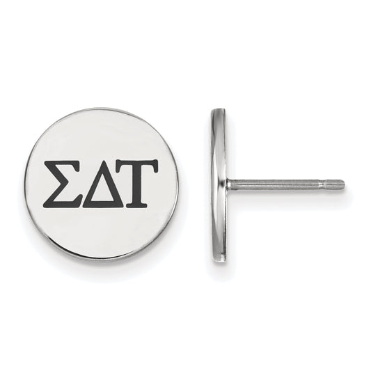 Sterling Silver Rhodium Plated Logoart Sigma Delta Tau Sorority Greek Letters Black Enamel Post Earrings