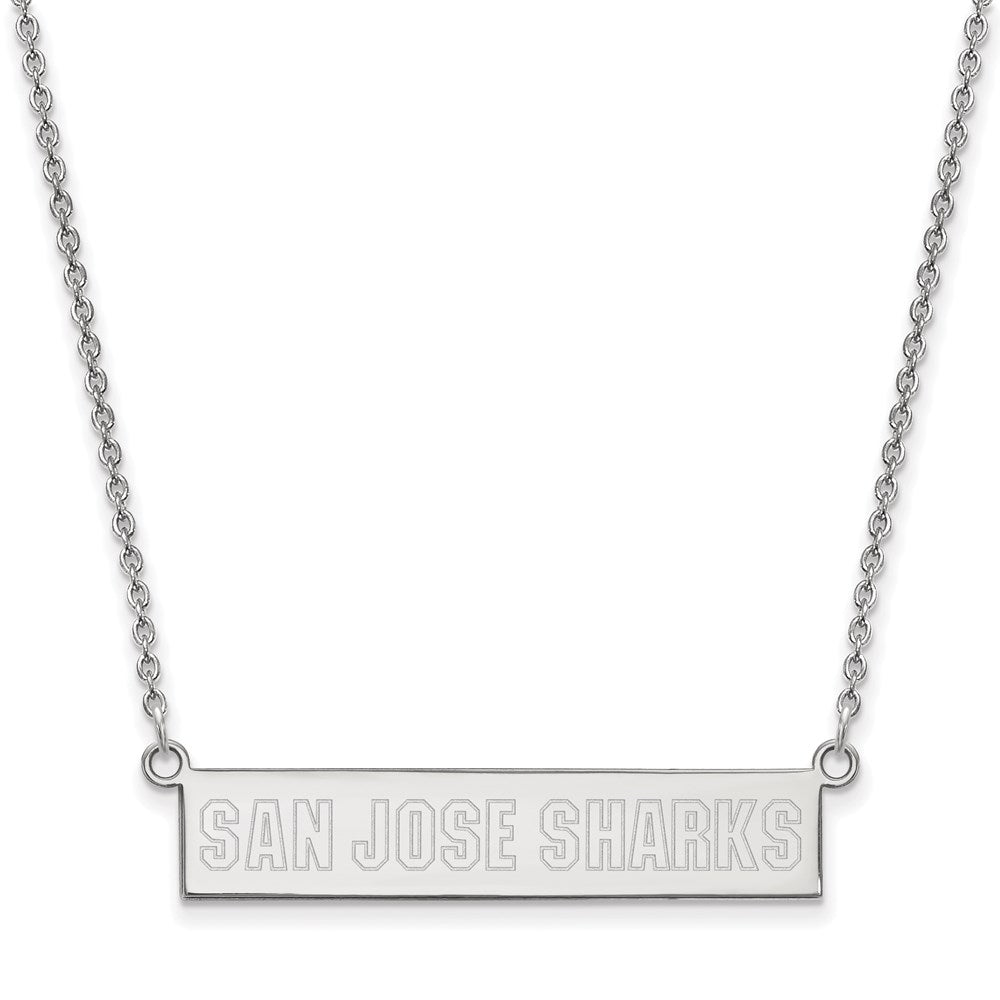 Sterling Silver Rhodium Plated Nhl Logoart San Jose Sharks Small Bar 18 Inch Necklace