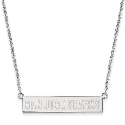Sterling Silver Rhodium Plated Nhl Logoart San Jose Sharks Small Bar 18 Inch Necklace